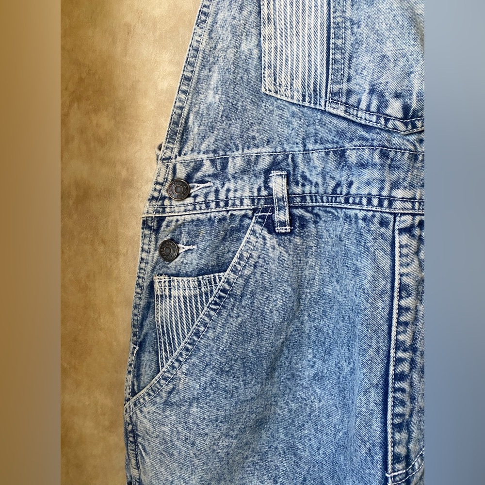 Abigail Aldrich Acid Wash Denim Overalls Vintage 80s 90s Raw Hem Carpenter Med - Picture 4 of 10